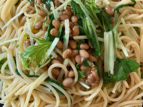 レンチン♪納豆と水菜のパスタ